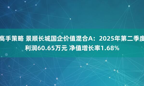 高手策略 景顺长城国企价值混合A：2025年第二季度利润60.65万元 净值增长率1.68%